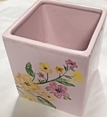 Lindo jarrón maceta cuadrado rosa floral de 5” por 4” de ancho regalos rosa amarillo primavera Foto 1 de 4