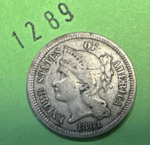 1881 Three Cent Nickel US 3CN Coin - Picture 1 of 11
