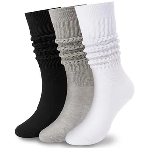 3 Pairs Slouch Socks for Women Size 9-11 Black White Grey Soft Extra Long Scr... - Picture 1 of 7