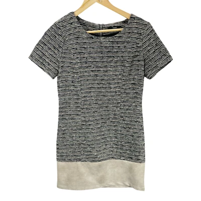 Tart Tweed Gray Knit Shift Dress Sz XS Short Sleeved Faux Leather Trim Zipper - Image 1 of 4