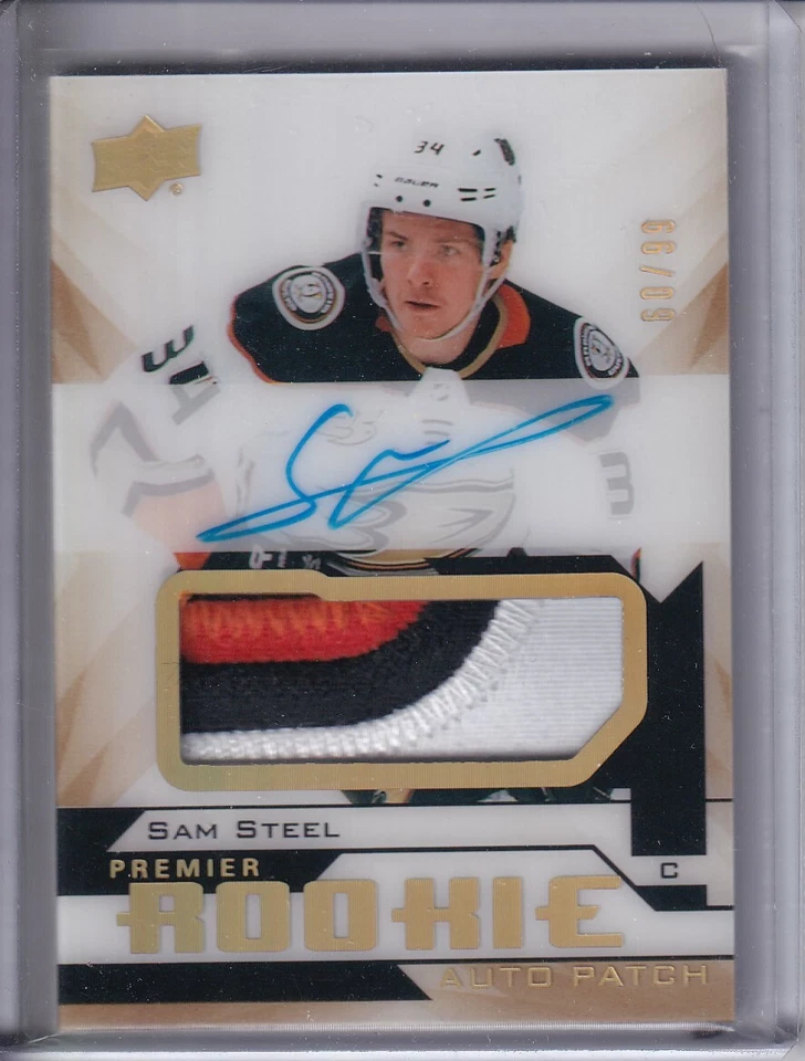 2018-19 Upper Deck Premier Acetate GOLD Sam Steel RC PATCH AUTO 60/99 - Ducks - Image 1 of 1
