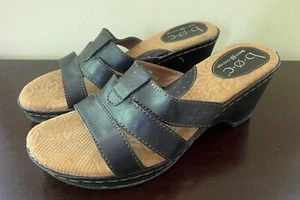 Born Womens Black Leather Slide Sandals with 3" Wedge Heels Size 7 - Picture 1 of 4