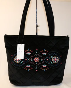 VERA BRADLEY Small Vera Tote Bag Black Velvet Winter Ornaments NWT Gorgeous - Bild 1 von 8