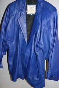 Christian Dior 80s VTG Blue Leather Coat Jacket Vintage Dior - Picture 1 of 17