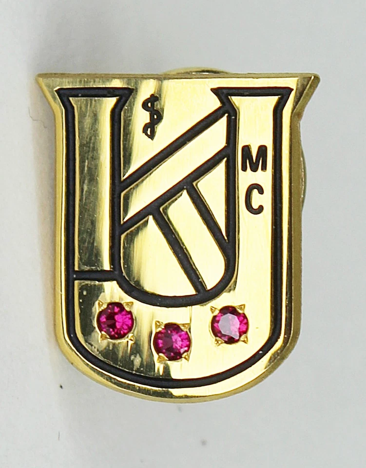 Pin de servicio de centro médico de la Universidad de Kansas curtidor OC oro de 10 k con 3 rubíes Foto 1 de 4