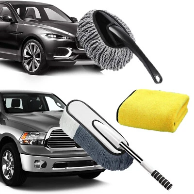 3pcs Car Cleaning Duster Microfiber Large Home Wax Treated Plastic Handle Brush Foto 1 de 4