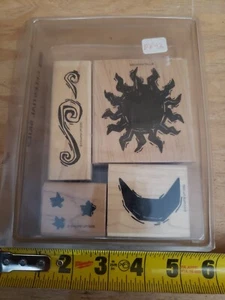 Lot of 4 Stampin' up Celestial Skies 1995 Sun moon stars rubber stamps - Picture 1 of 3