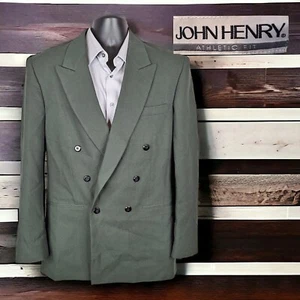 John Henry Sport Coat Blazer Mens 40L Double Breasted Green Ventless - Picture 1 of 9