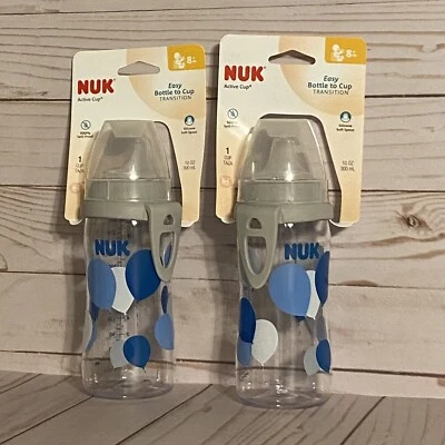 x2 Nuk Active Sippy Cup 8M+ Silicone Soft Spout Bottle to Cup Transition 10oz - Image 1 of 4