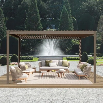 DOMI OUTDOOR LIVING Domi Outdoor 10X13FT Brown Louvered Pergola w/Adjustable Roof, Aluminum Frame