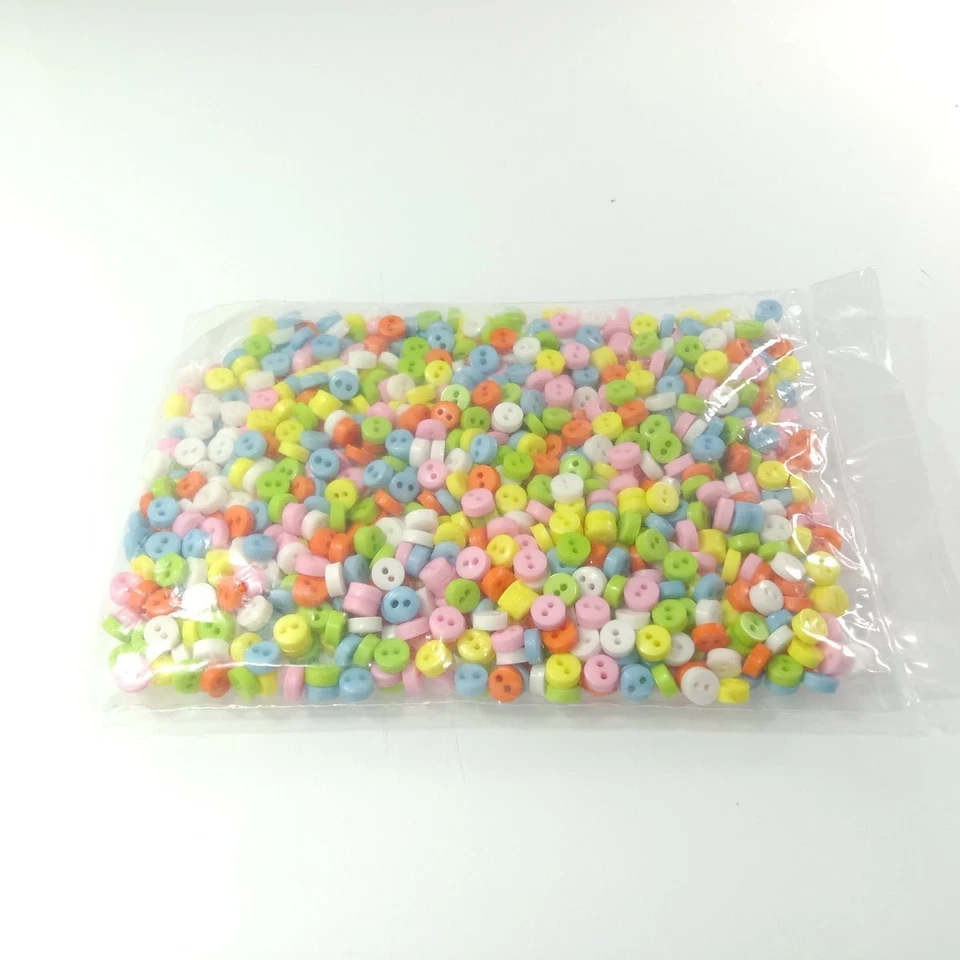 1000pcs 6mm Mixed Colour 2-Hole Resin Mini Buttons Sewing Round Doll Crafts - Image 1 of 4