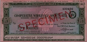Great Britain Cws Bank London SPECIMEN, Traveller Cheque, 5 Pounds, UNC, TDLR - Picture 1 of 4