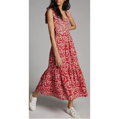 Vestido Anthropologie Atelier 1756 Colombia Amal Rojo Ojales Midi Talla Pequeña Foto 1 de 4