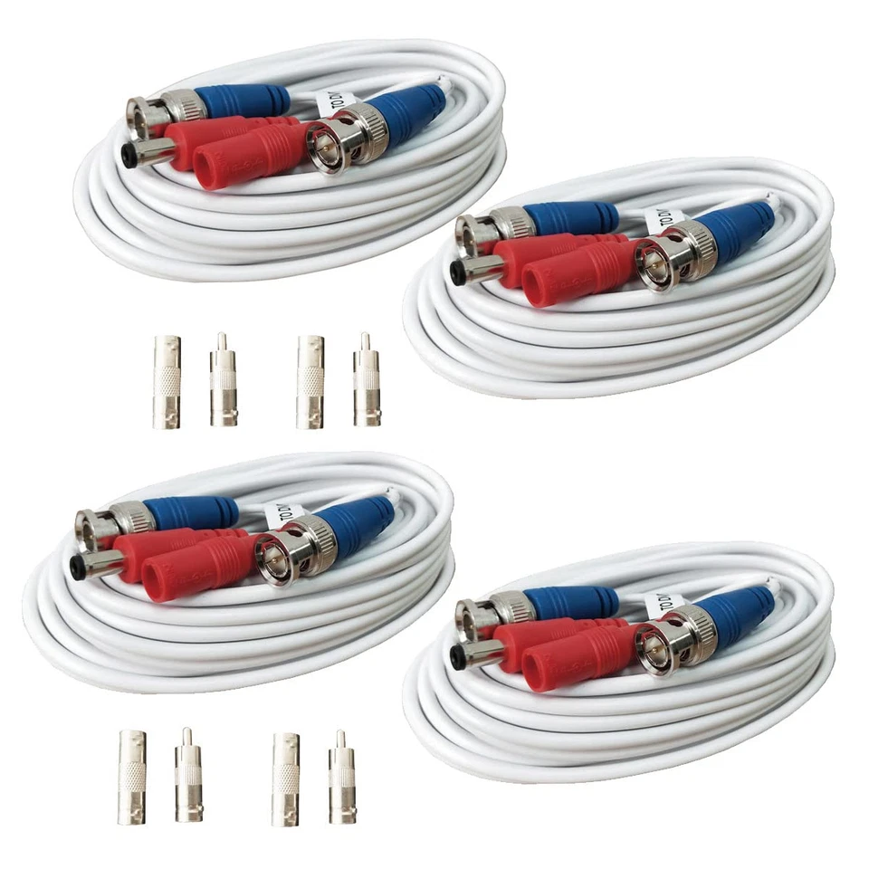 4 Pack 25Ft All-In-One Video Power Cables, Security Camera Cable BNC Extension - Image 1 of 4