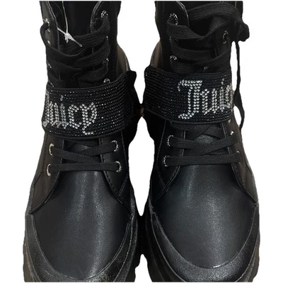 JUICY COUTURE Women's  Black Combat Biker Side Zip Lace Up Boot Sz 9 New - Image 1 of 4