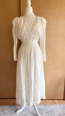 Vestido de Colección Años 70 Gunne Sax Jessica McClintock Marfil Maxi Manga Larga Pradera Vestido S Foto 1 de 4