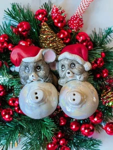 VTG House of Lloyd 1986 Christmas Mice Porcelain Salt & Pepper Shakers Set Cute! - Picture 1 of 9