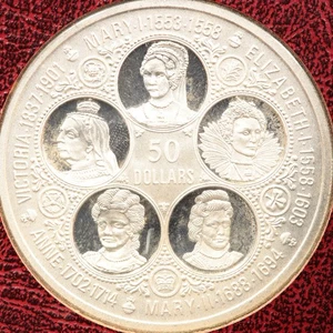 1975 CAYMAN ISLANDS SILBER 50 $ FÜNFZIG DOLLAR SECHS KÖNIGINNEN MÜNZE IM ETUI - Bild 1 von 5
