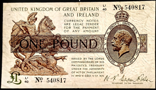 BANK OF ENGLAND FISHER £1 BANKNOTES 26 FEB' 1923 *L1* (T31)-NOTES X 1 ...