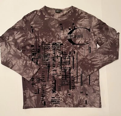 JUST CAVALLI Mens Pullover Long Sleeve Shirt-NWOT-L-Camo Tie Dye-Raised Felt - Image 1 of 4