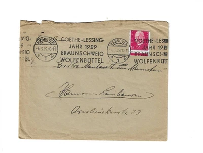 GERMANY 1929 Cover sent from Hannover - Slogan Cancel; rough opened - Image 1 of 2