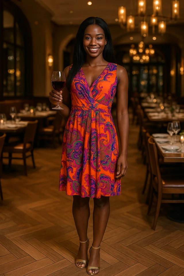 Lauren Ralph Lauren Paisley Faux Wrap Dress Size 6 Boho Tropical Vacation Orange - Image 1 of 4