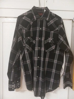 Plains Western Wear Mens Pearl Snap Button Shirt Large Plaid Black Red Cowboy - Image 1 of 4