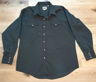 Camisa occidental negra abotonada manga larga a presión Ely Cattleman Pearl para hombre talla XL  Foto 1 de 4