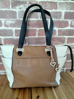 Bolsa satchel BRIGHTON Colorblock couro marrom branco U229090 - Imagem 1 de 4