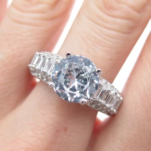 925 Sterling Silver Round & Emerald-Cut C Z Engagement Ring Size 9.25 - Picture 1 of 8