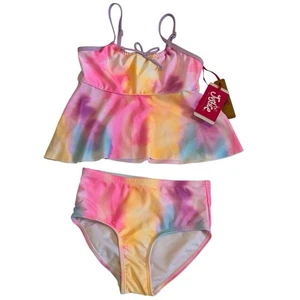 Justice Girls Tankini w/High Waist Bottom Swimsuit Pastel Tie Dye UPF50+ Size S - Picture 1 of 10