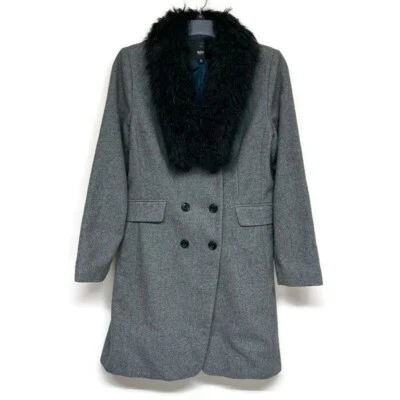 Mossimo XL Gris Negro Imitación Piel Cuello Lana Invierno Guisante Abrigo Oficina Y2K Doble bre Foto 1 de 4