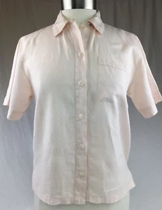 Blusa Valerie Stevens de lino manga corta rosa pálido para mujer talla pequeña 2 botones - Imagen 1 de 10