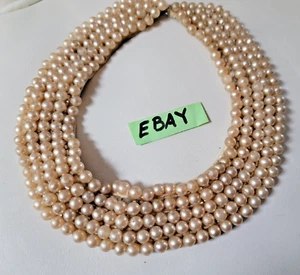 Vintage Various Size Faux Champagne Pearl Multi Strand Statement Layer Necklace - Picture 1 of 21