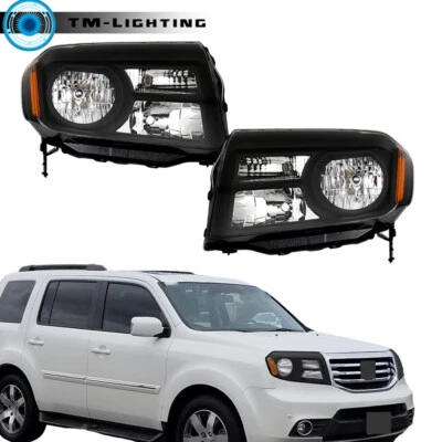 Left+Right Side For 2012-2015 Honda Pilot Headlight Headlamp Halogen Black Pair - Изображение 1 из 4