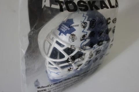 McDonalds Toy*Mini Hockey Helmet*Goalie Vesa Toskala*2009*Maple Leafs*NHL* Cover