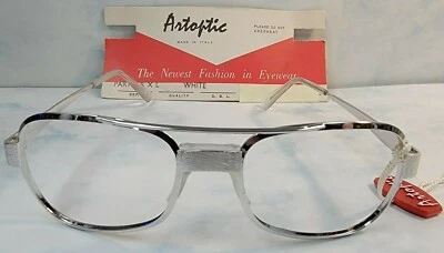复古 ARTOPTIC 男式意大利眼镜框白色银色框架意大利 — 第 1/4 张图片