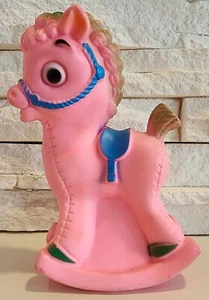 Vintage PINK 1960's Rubber Squeak Toy Rocking Horse Stahlwood Toy  - Picture 1 of 3