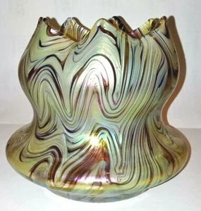 Rare Antique Kralik Green Phanomen Iridescent Bohemian Art Nouveau Glass Vase - Picture 1 of 10