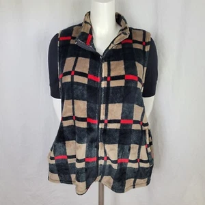 Effeci Woman Plaid Zip Front Double Pocket Vest - Picture 1 of 6