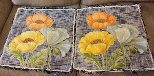 Set 2 Embroidered Floral & Appliqué Throw Beaded Pillow Covers 20" x 20" - Picture 1 of 10