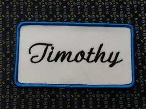 TIMOTHY NAME TAG BLUE AND WHITE PATCH - Picture 1 of 2