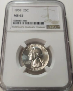 1958 WASHINGTON 25c QUARTER NGC MS65 #6588414-089 - Picture 1 of 2