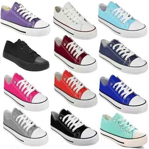 Womens Shoes Ladies Lace Up Plimsolls Pumps Sneakers Trainers Skaters Plimsoles - Picture 1 of 12