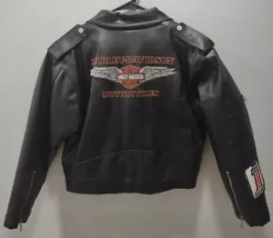 Harley Davidson Black Jacket Angled Zipper W/Patches Women's Large 16/18 READ! - Picture 1 of 11