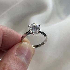 1.5ct Round Cut Moissanite 6-Prong Solitaire Women Ring 14K White Gold Plated - Picture 1 of 5