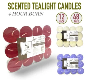 12/48pk Scented Tealight Candles Vanilla Bean Lavender Rose Tea Light Candle 4h - Picture 1 of 4