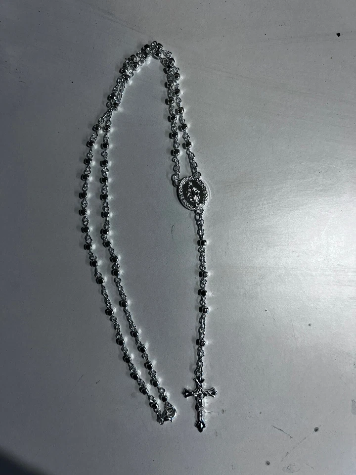 COLLANA UOMO DONNA ROSARIO In Metallo Colore Argento 40CM Con Gancio - Immagine 1 di 1