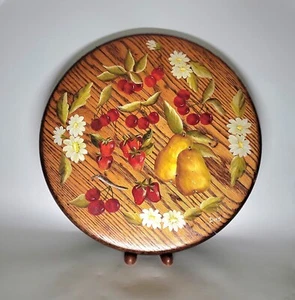 Vintage Hand-painted Wood Folk Art Round Wall Floral Signed Doris - Picture 1 of 10