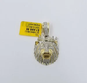 10K Yellow Gold & Diamond Pendant King Roaring Lion Head Charm Mens - Picture 1 of 6